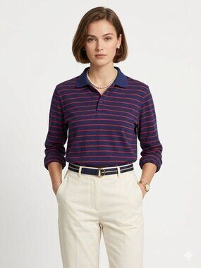 Vintage 90s Navy Blue Nautical Preppy Striped Pullover Shirt Ivy League